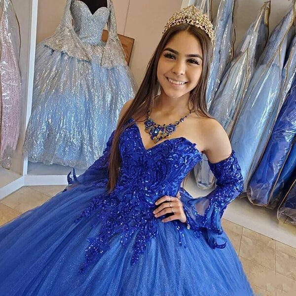 Tulle A-line prom dresses | lace prom dresses | long sleeves prom dresses | party dresses | musebridals.com
