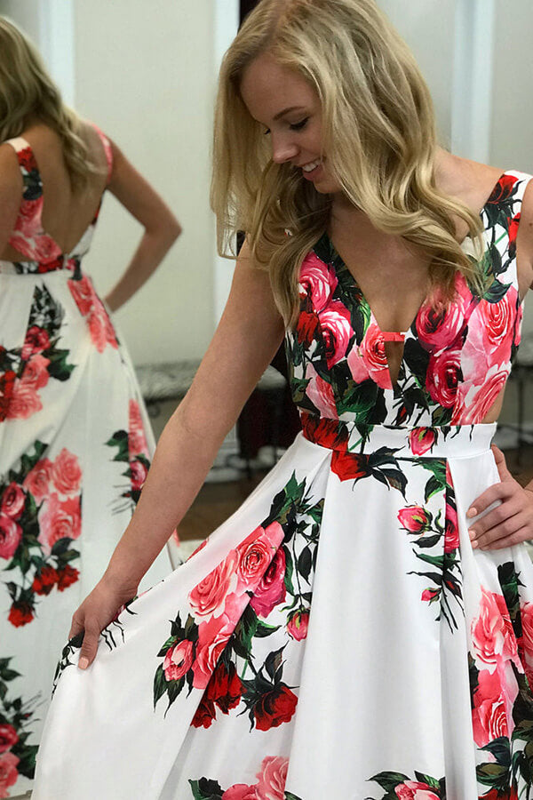 Beautiful A-line Floral Straps Sleeveless Long Prom Dresses, Evening Gown, MP654 Beautiful A-line Floral Straps Sleeveless Long Prom Dresses, Evening Gown, MP654