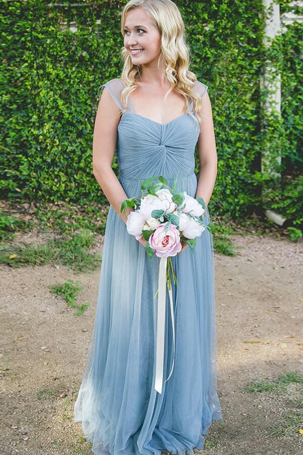 V Neck Dusty Blue Tulle Bridesmaid Dresses Tulle Bridesmaid Dress