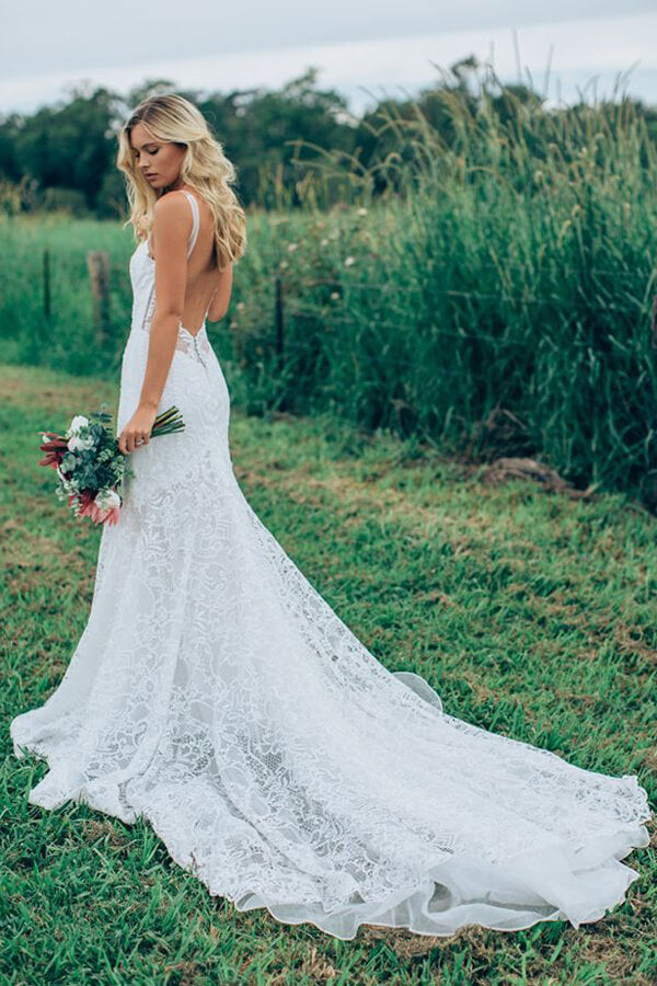 Beautiful Lace Sheath V Neck Wedding Dress, Bridal Dress With Train, MW528 Beautiful Lace Sheath V Neck Wedding Dress, Bridal Dress With Train, MW528