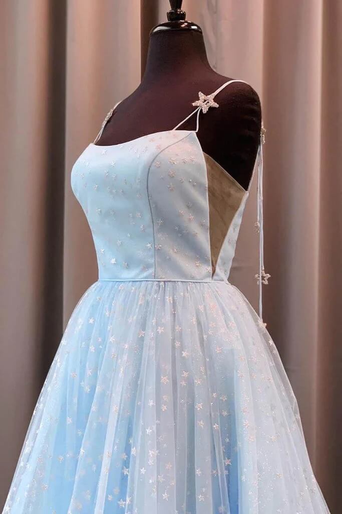princess polly baby blue dress Light Blue A-line Spaghetti Straps Prom Dresses MP823
