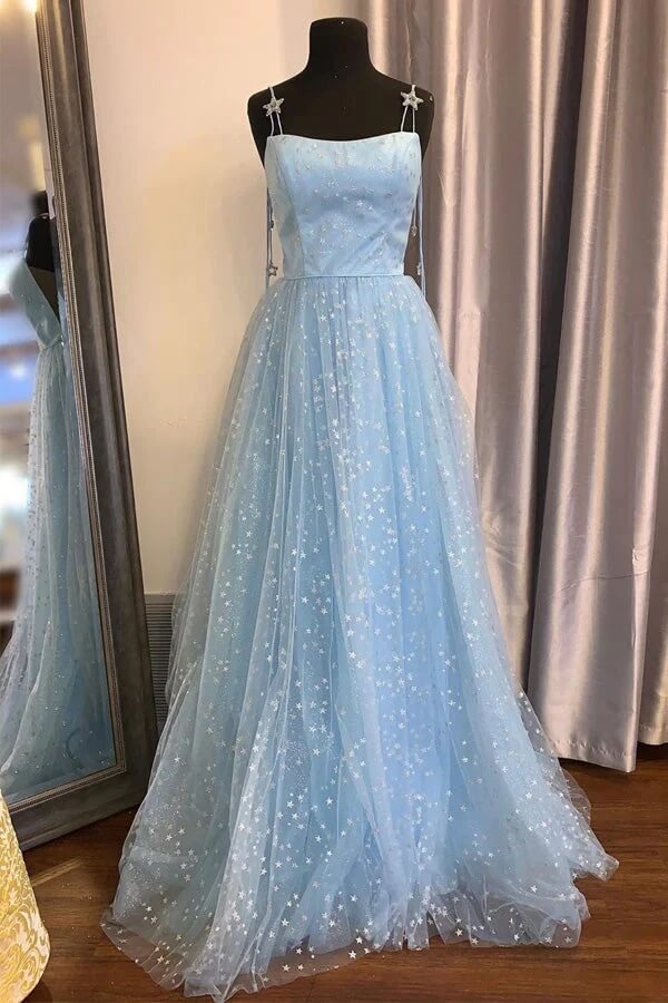 Light Blue A-line Spaghetti Straps Prom Dresses MP823 | Musebridals Light Blue A-line Spaghetti Straps Prom Dresses MP823 | Musebridals