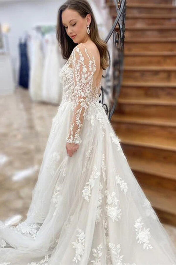 Beautiful Tulle A-line Long Sleeves Wedding Dress MW823 | Musebridals