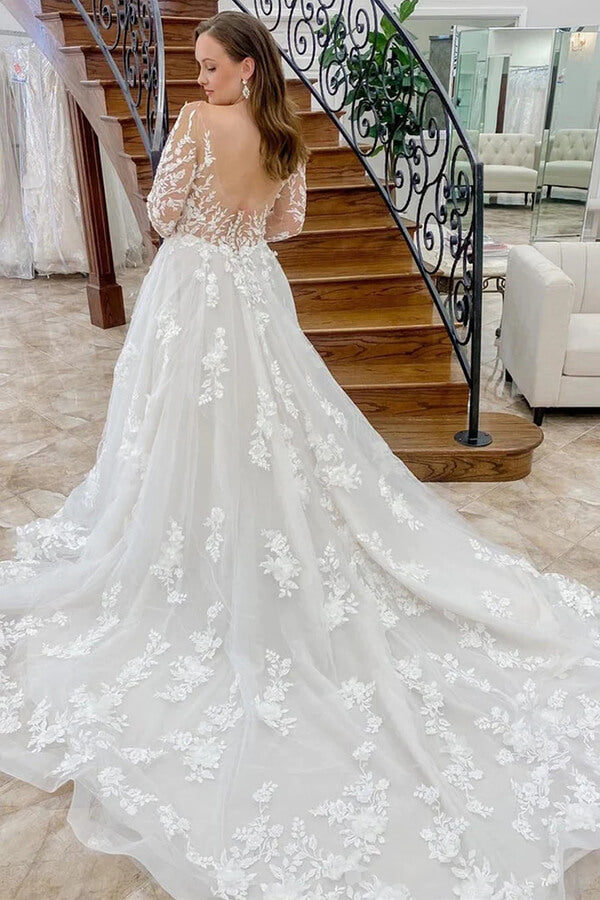 Beautiful Tulle A-line Long Sleeves Wedding Dress MW823