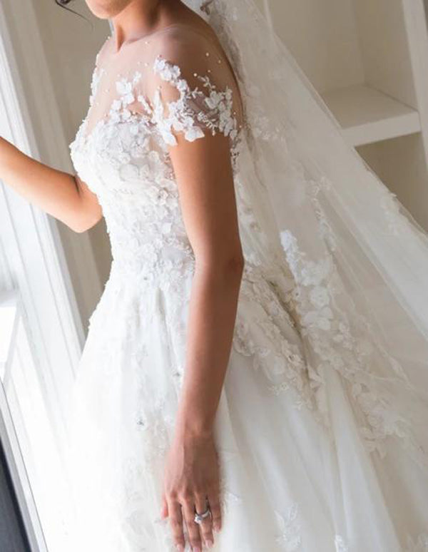 Beautiful White Lace A-line Illusion Neck Wedding Dresses, Bridal Gown, MW563 Beautiful White Lace A-line Illusion Neck Wedding Dresses, Bridal Gown, MW563