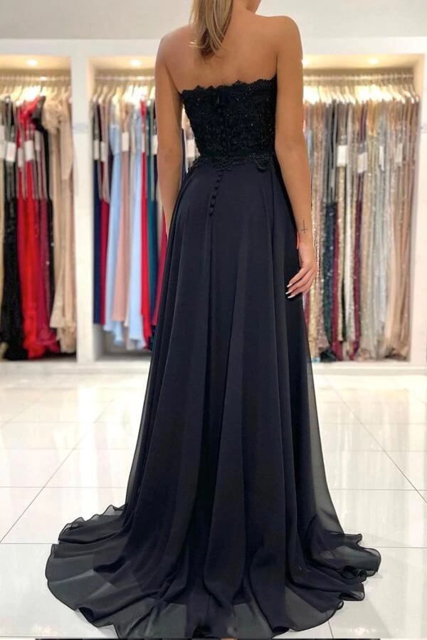 Black Chiffon Lace A-line Sweetheart Prom Dresses MP680 | Musebridals Black Chiffon Lace A-line Sweetheart Prom Dresses MP680 | Musebridals