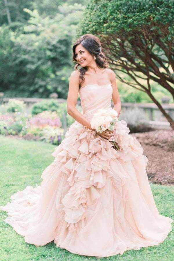 Blush Ball Gown Ruffles Strapless Wedding Dresses MW769 | Musebridals Blush Ball Gown Ruffles Strapless Wedding Dresses MW769 | Musebridals