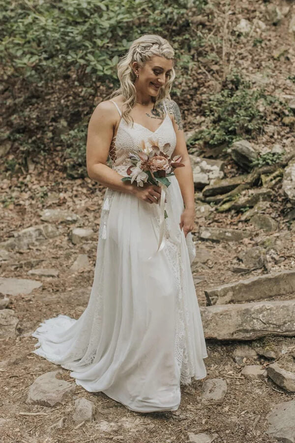 Bohemian A-line V-neck Lace Wedding Dresses, Beach Wedding Gowns, MW801 Bohemian A-line V-neck Lace Wedding Dresses, Beach Wedding Gowns, MW801
