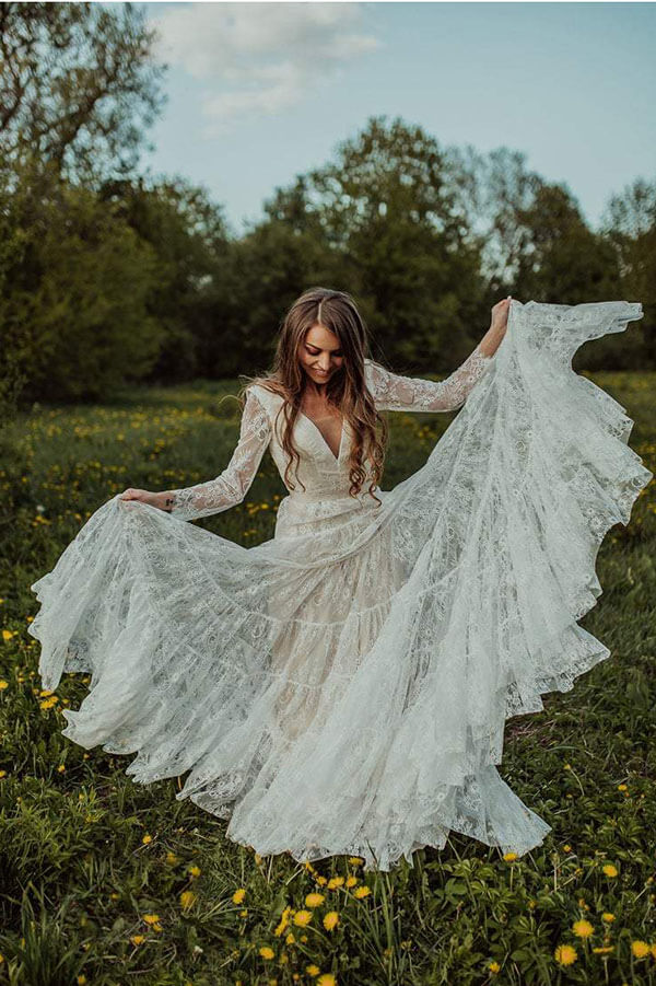 Long Sleeve Boho Bridesmaid Dresses For Sale Boho A-Line Deep V Neck Long Sleeves Light Long Sleeve Boho Bridesmaid Dresses For Sale Boho A-Line Deep V Neck Long Sleeves Light