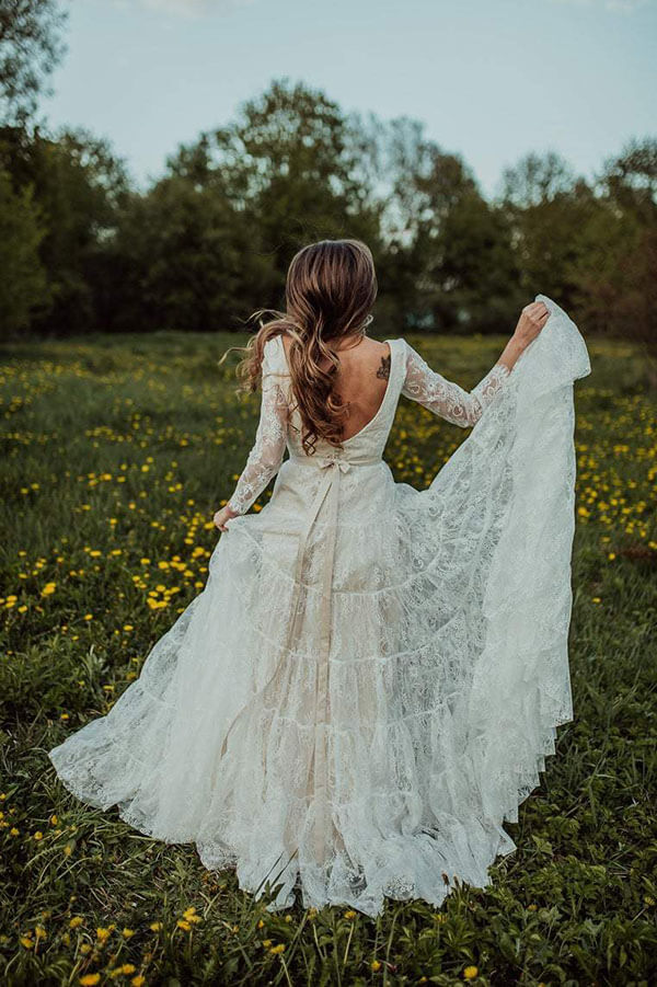 Bohemian Lace A-line V-neck Long Sleeves Wedding Dresses, Bridal Dress, MW608 Bohemian Lace A-line V-neck Long Sleeves Wedding Dresses, Bridal Dress, MW608