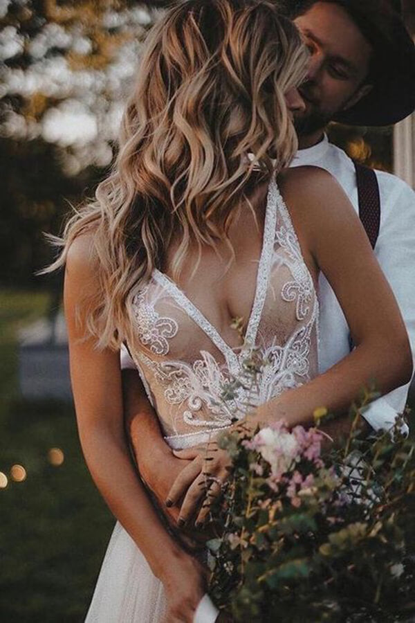 Boho Chic Wedding With Feathers Tulle Hippie Wedding Dress