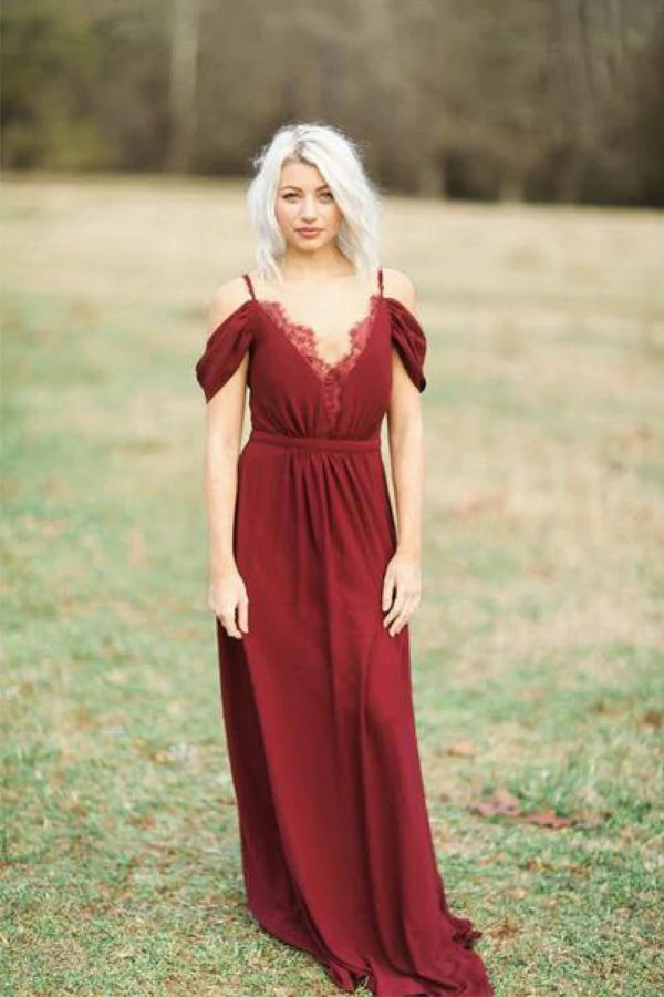 Burgundy Chiffon A-line Long Bridesmaid Dresses, Wedding Party Dress, MBD158 Burgundy Chiffon A-line Long Bridesmaid Dresses, Wedding Party Dress, MBD158