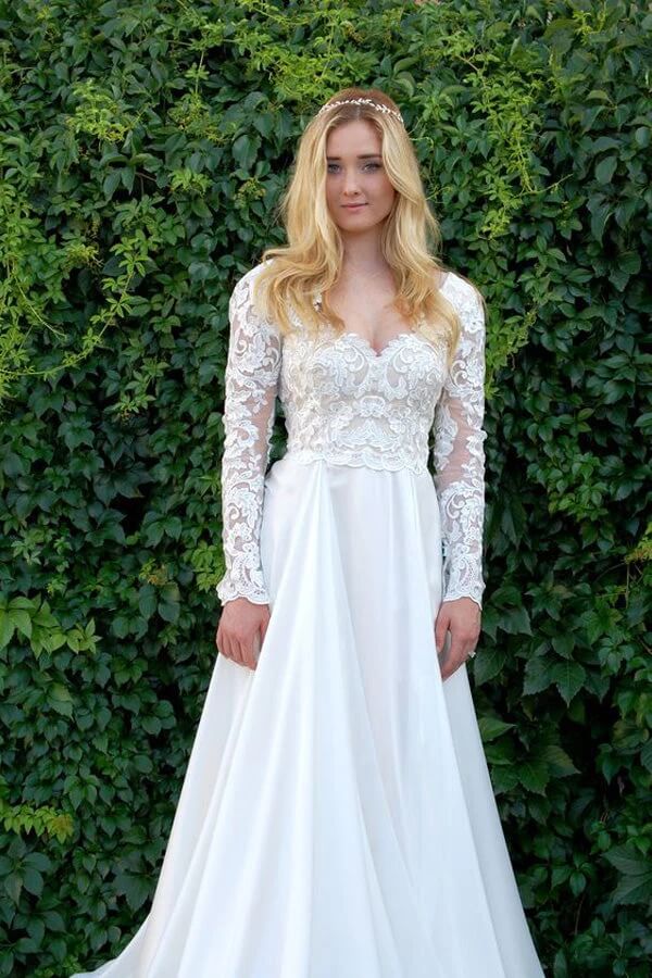 chinese dress ladies Chiffon A-line Long Sleeves Lace Wedding Dresses, MW843