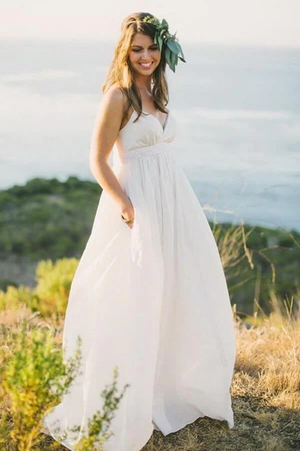 Chiffon A-line Spaghetti Straps Wedding Dresses, MW839 | Musebridals Chiffon A-line Spaghetti Straps Wedding Dresses, MW839 | Musebridals