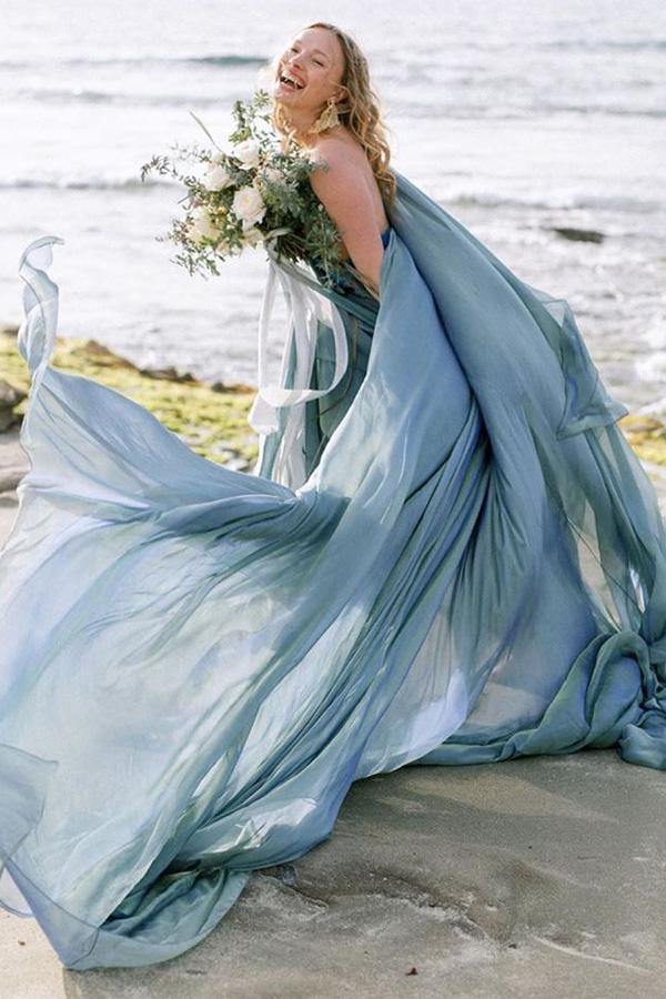 Chiffon Rustic Wedding Dress With Train, A-line Beach Wedding Gown, MW685 Chiffon Rustic Wedding Dress With Train, A-line Beach Wedding Gown, MW685