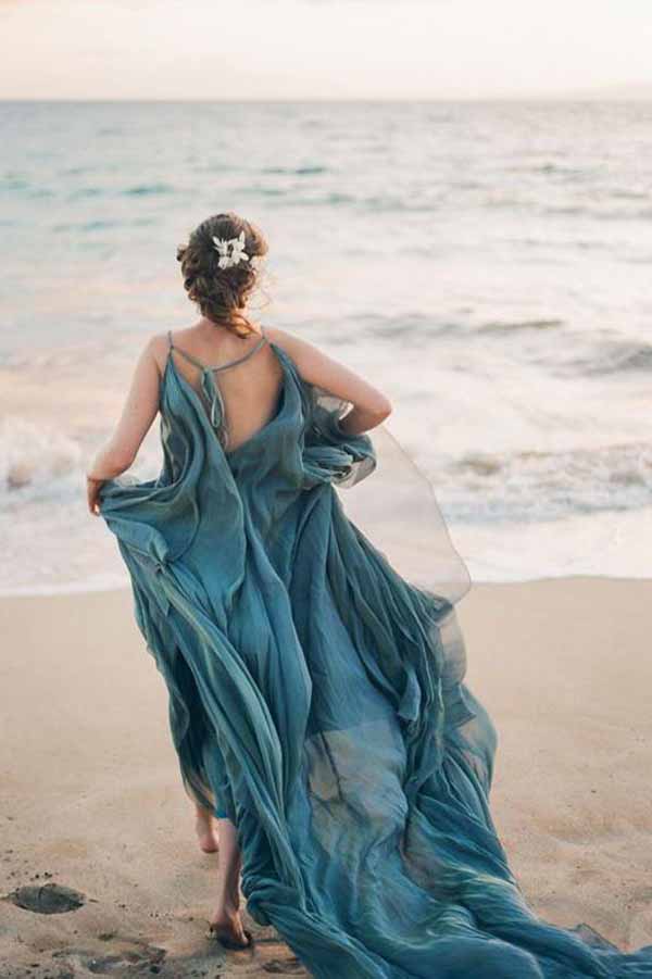 Chiffon Rustic Wedding Dress With Train, A-line Beach Wedding Gown, MW685 Chiffon Rustic Wedding Dress With Train, A-line Beach Wedding Gown, MW685