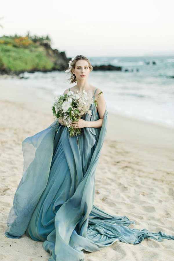 Chiffon Rustic Wedding Dress With Train, A-line Beach Wedding Gown, MW685