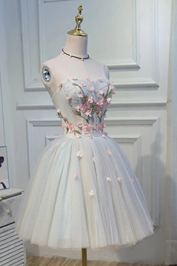 Gray A-line Sweetheart Flowers Homecoming Dresses MH543 | Musebridals Gray A-line Sweetheart Flowers Homecoming Dresses MH543 | Musebridals