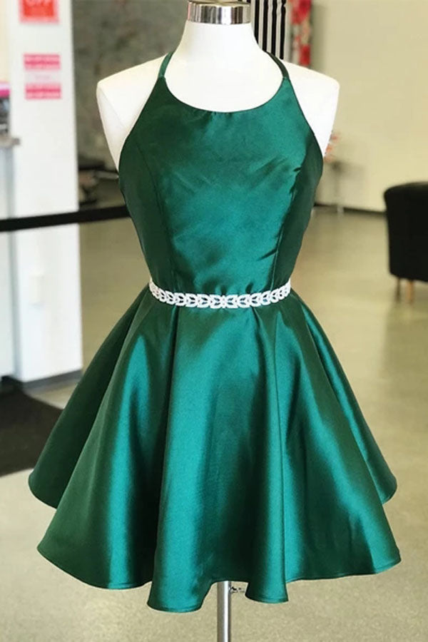 Dark Green Satin Round Neck Homecoming Dresses, MH526 | Musebridals Dark Green Satin Round Neck Homecoming Dresses, MH526 | Musebridals