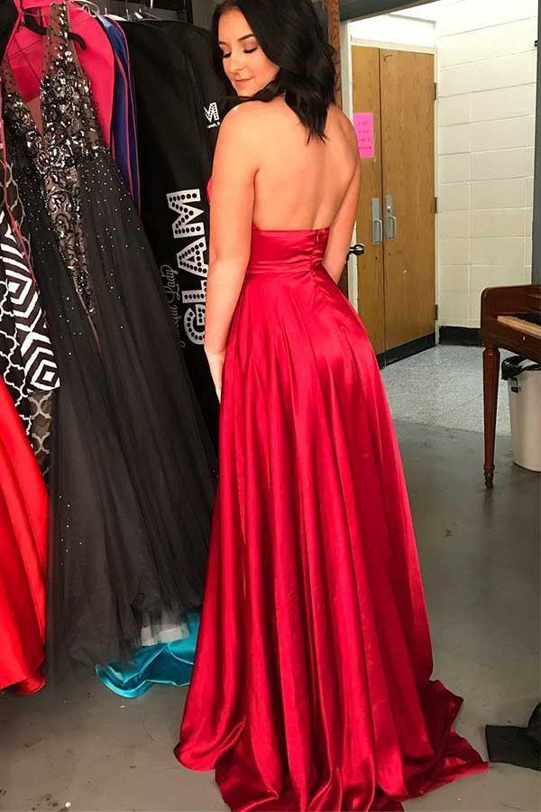 Dark Red A-line Cross Neck Floor-Length Long Prom Dress With Side Slit, MP703 | red prom dresses | long prom dresses online | evening dresses | www.musebridals.com