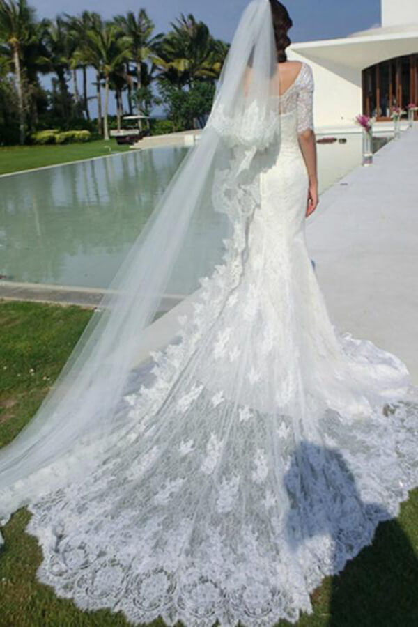 affordable mermaid wedding dress Cheap Off the Shoulder Mermaid Wedding Dresses Vintage Lace Bridal Gown,MW492