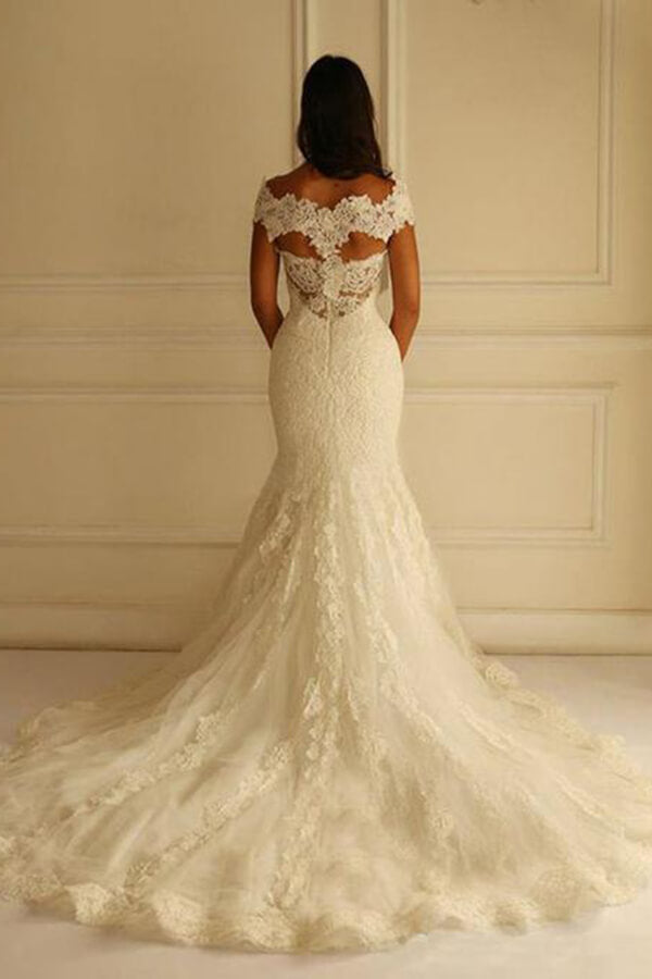 Gorgeous Ivory Mermaid Off-the-Shoulder Lace Wedding Dresses, MW587 Gorgeous Ivory Mermaid Off-the-Shoulder Lace Wedding Dresses, MW587