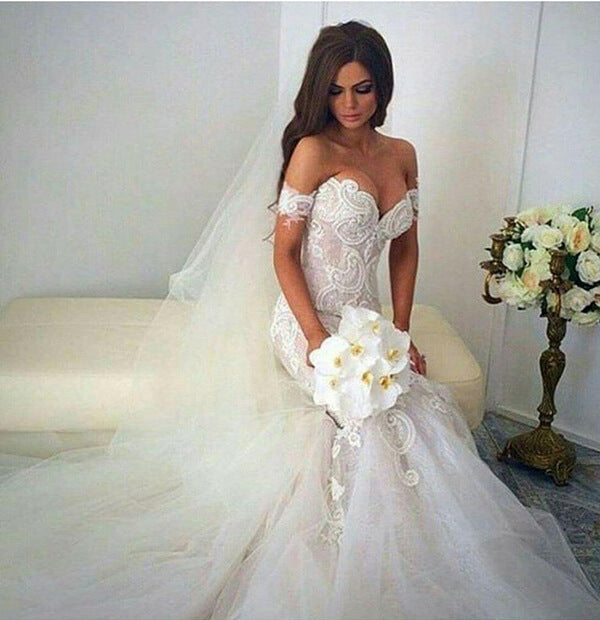 Gorgeous Mermaid Lace Off Shoulder Wedding Dresses, Bridal Gown, MW595 Gorgeous Mermaid Lace Off Shoulder Wedding Dresses, Bridal Gown, MW595