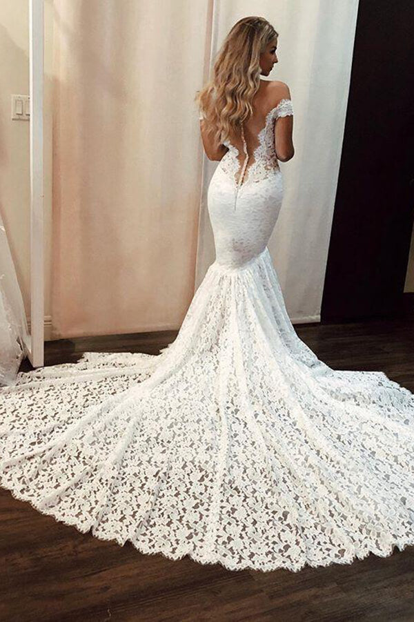 v neck off the shoulder wedding dress Off-Shoulder V-Neck A-Line Bohemian Wedding Gown HAREM's Brides