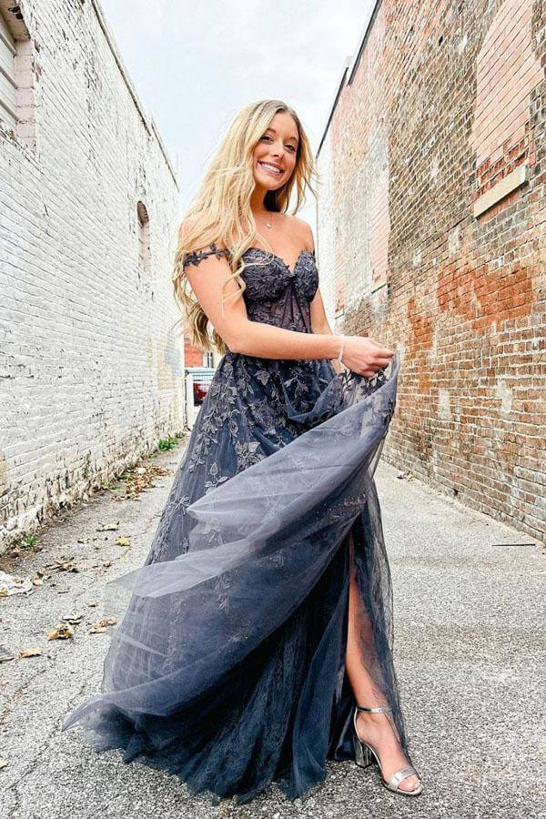 Grey A-line Sweetheart Prom Dresses With Lace Appliques, Evening Gown, MP767 Grey A-line Sweetheart Prom Dresses With Lace Appliques, Evening Gown, MP767
