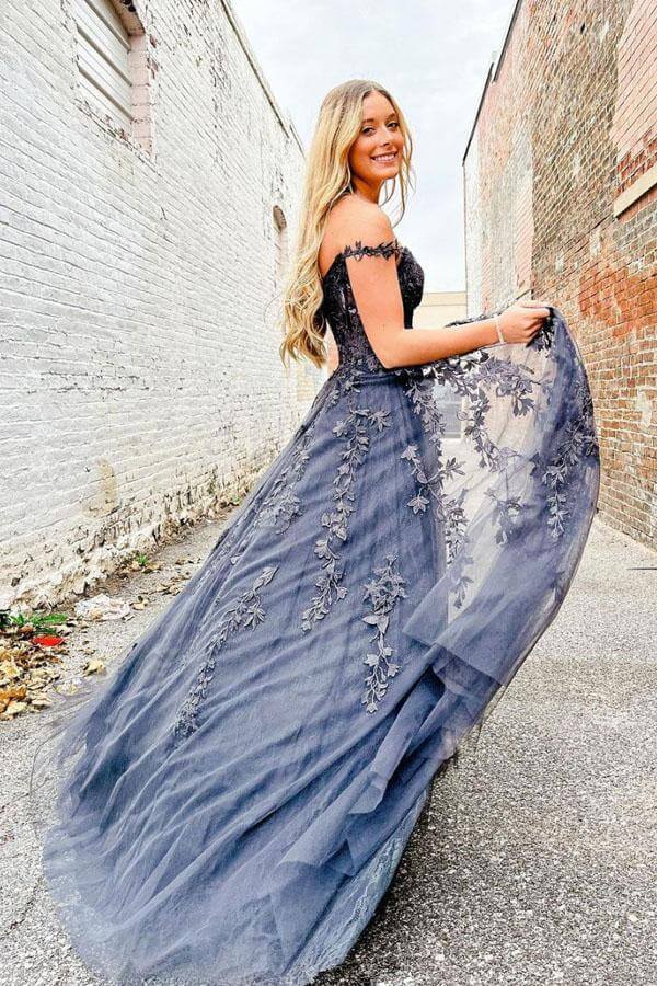 Grey A-line Sweetheart Prom Dresses With Lace Appliques, Evening Gown, MP767 Grey A-line Sweetheart Prom Dresses With Lace Appliques, Evening Gown, MP767