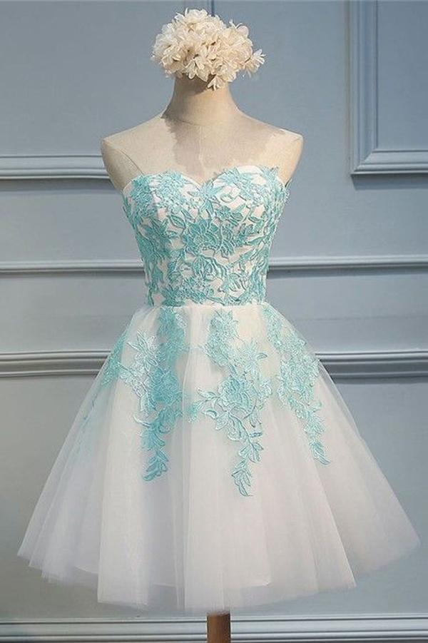 Tulle A-line Sweetheart Appliques Open Back Homecoming Dresses, MH358 –  Musebridals