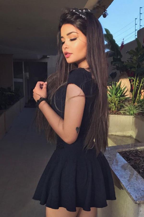 Black Cap Sleeve Sweetheart Lace Appliques Homecoming Dress, Short Prom Dress, MH119 Musebridals Black Cap Sleeve Sweetheart Lace Appliques Homecoming Dress, Short Prom Dress, MH119 Musebridals