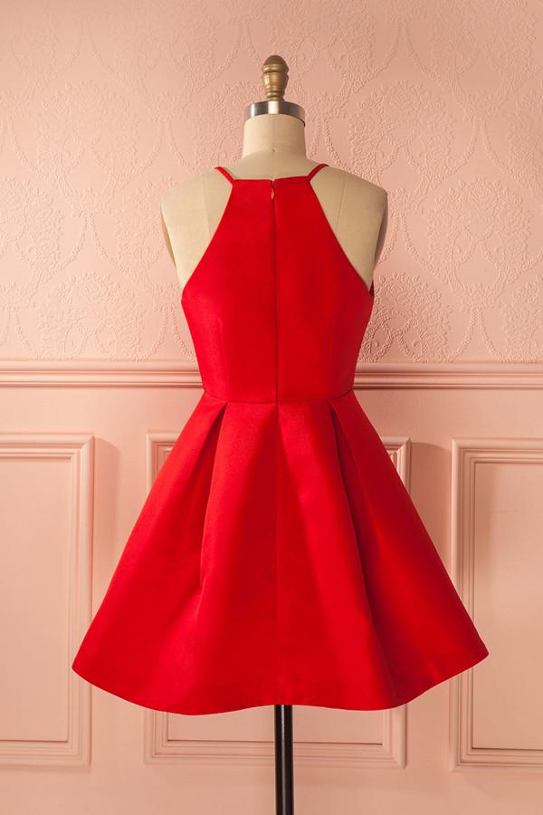Simple Red A line Short Straps Prom Dresses Cheap Homecoming Dress for Girls MH336