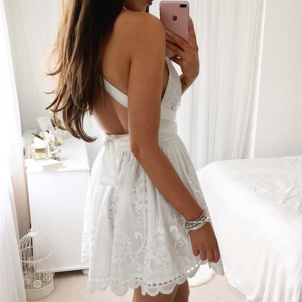 White Sweetheart Spaghetti Straps Open Back Homecoming Dresses, MH383 White Sweetheart Spaghetti Straps Open Back Homecoming Dresses, MH383