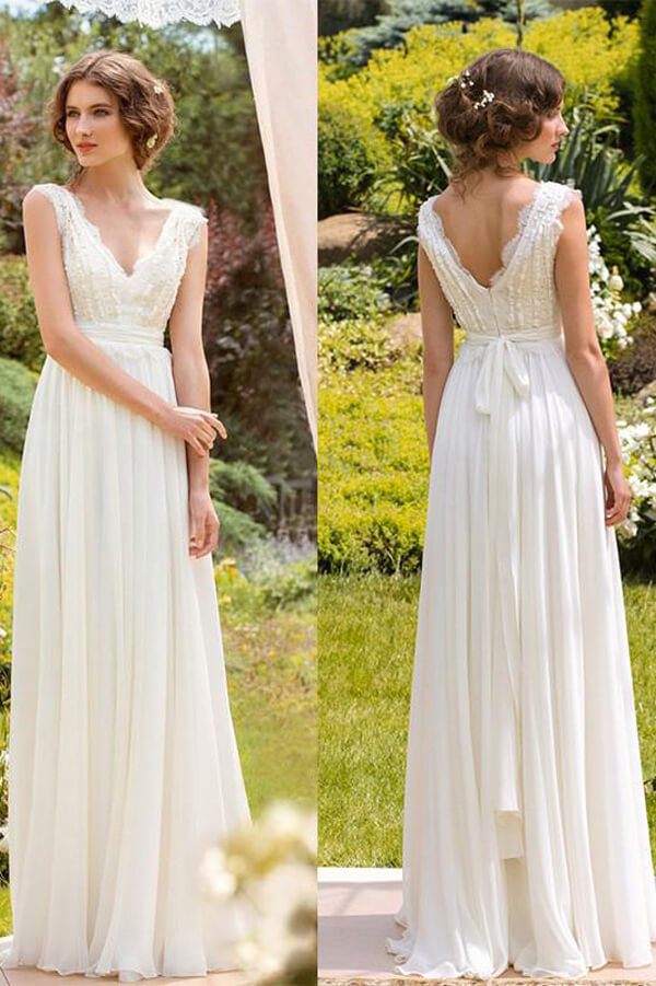 Ivory Chiffon Lace Floor-length Wedding Dresses MW659