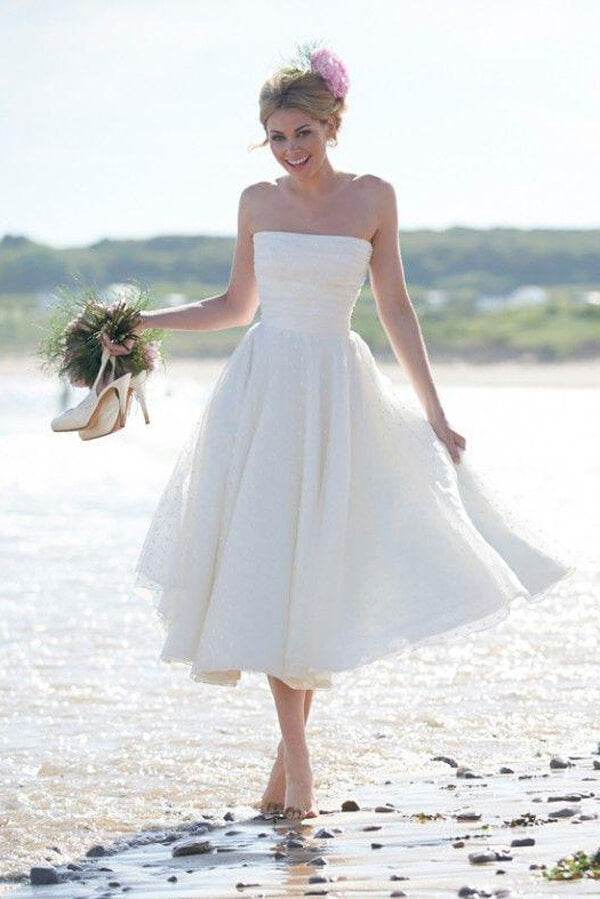 Ivory Lace A-line Tea-length Short Wedding Dresses, Bridal Gown, MW631