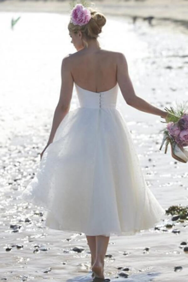 Ivory Lace A-line Tea-length Short Wedding Dresses MW631