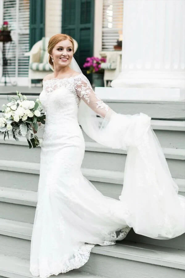 ivory dress near me Lace Mermaid Long Sleeves Wedding Dresses, MW768 24 Best Boho Wedding fairy-tale silhouette Modern elegance and old Size:8-9 Years
