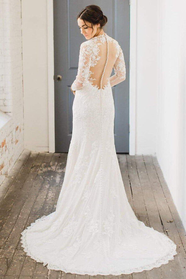 Ivory Lace Sheath Long Sleeves Wedding Dresses MW610 | Musebridals Ivory Lace Sheath Long Sleeves Wedding Dresses MW610 | Musebridals