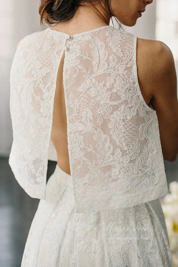 Ivory Lace Two Pieces Open Back Wedding Dresses MW649