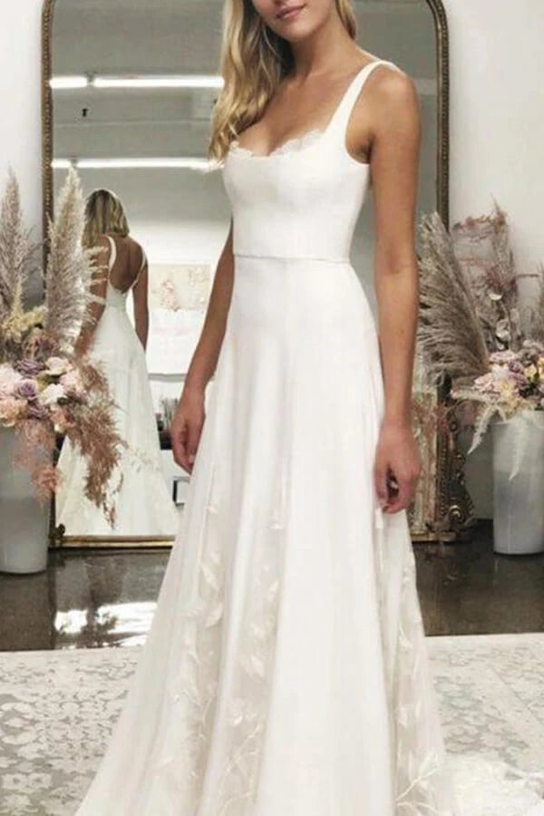 Ivory Satin A-line Spaghetti Straps Wedding Dresses, Wedding Gown, MW638 Ivory Satin A-line Spaghetti Straps Wedding Dresses, Wedding Gown, MW638