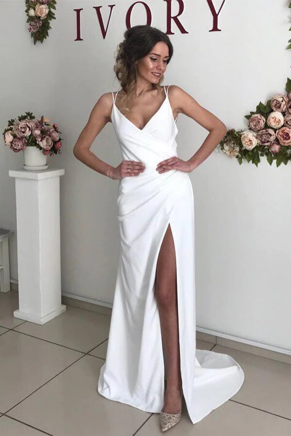 Ivory Sheath V-neck Spaghetti Straps Wedding Dress MW710 | Musebridals Ivory Sheath V-neck Spaghetti Straps Wedding Dress MW710 | Musebridals