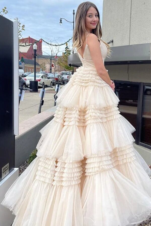 Ivory Tulle Ball Gown Spaghetti Straps Split Prom Dresses, Evening Gown, MP677 | plus size prom dresses | a line prom dress | evening gown | www.musebridals.com