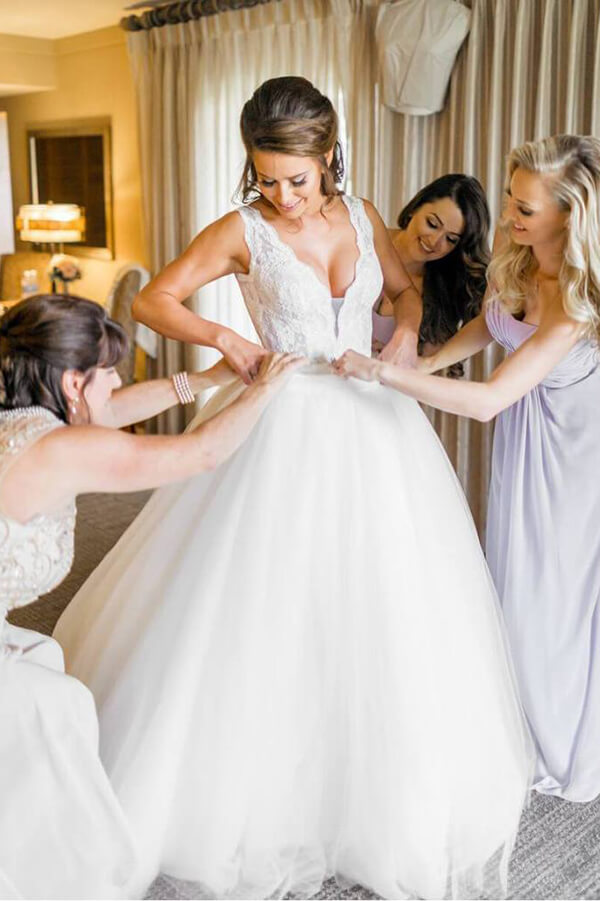 Ivory Tulle Ball Gown V Neck Rhinestone Wedding Dresses, Bridal Gown, MW549 Ivory Tulle Ball Gown V Neck Rhinestone Wedding Dresses, Bridal Gown, MW549