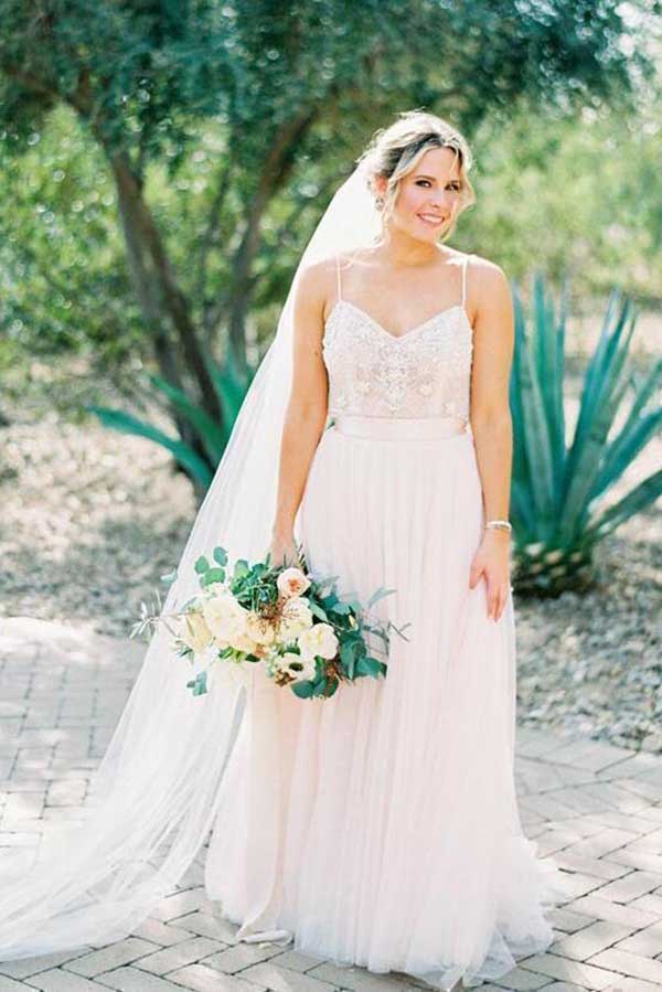 Ivory Tulle Beaded Spaghetti Straps Wedding Dress, A-line Wedding Gowns, MW729 Ivory Tulle Beaded Spaghetti Straps Wedding Dress, A-line Wedding Gowns, MW729