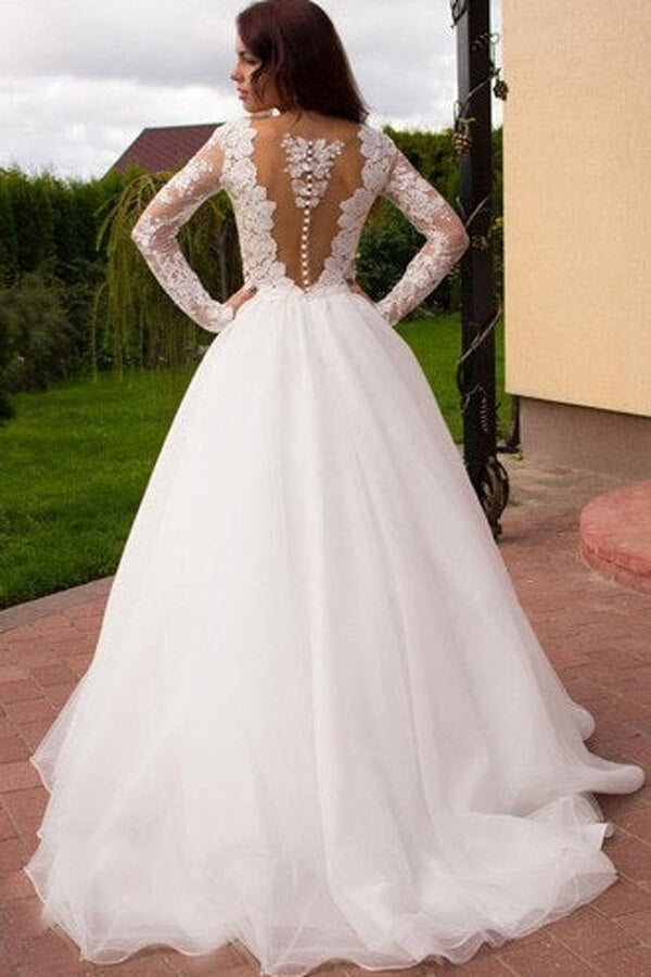 Ivory Tulle Boho Princess A-line V-neck Long Sleeves Wedding Dresses, MW669 Ivory Tulle Boho Princess A-line V-neck Long Sleeves Wedding Dresses, MW669