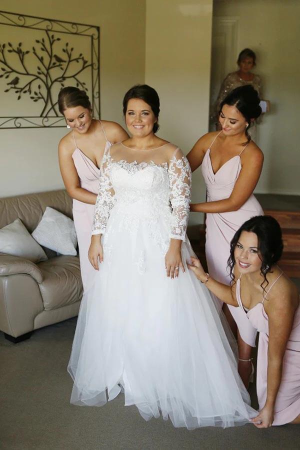 Ivory Tulle Lace A-line Modest Long Sleeves Plus Size Wedding Dresses, MW788 Ivory Tulle Lace A-line Modest Long Sleeves Plus Size Wedding Dresses, MW788