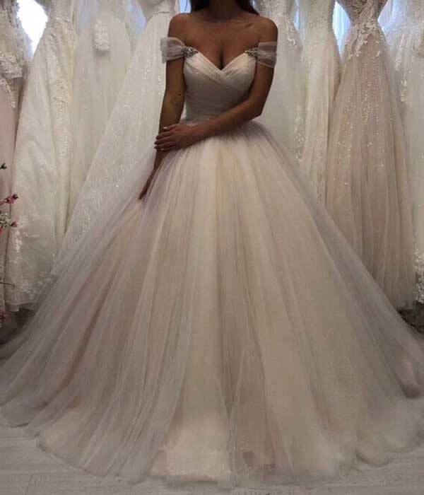 Ivory Tulle Off Shoulder Sweetheart Wedding Dress MW732 | Musebridals Ivory Tulle Off Shoulder Sweetheart Wedding Dress MW732 | Musebridals