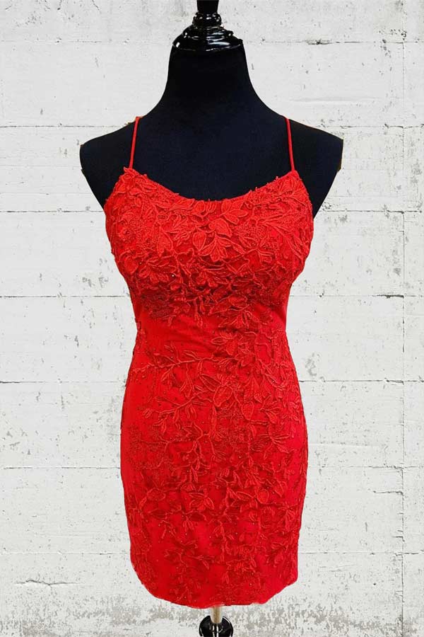 Lace Backless Spaghetti Straps Homecoming Dresses MH566