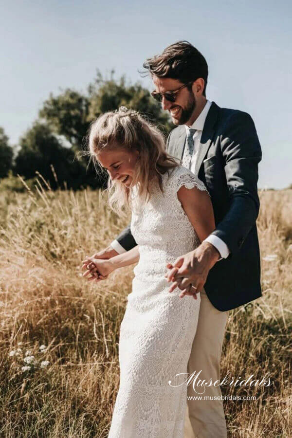 Lace Boho Mermaid Backless Cap Sleeve Bohemian Wedding Dresses ,MW265 Musebridals Lace Boho Mermaid Backless Cap Sleeve Bohemian Wedding Dresses ,MW265 Musebridals